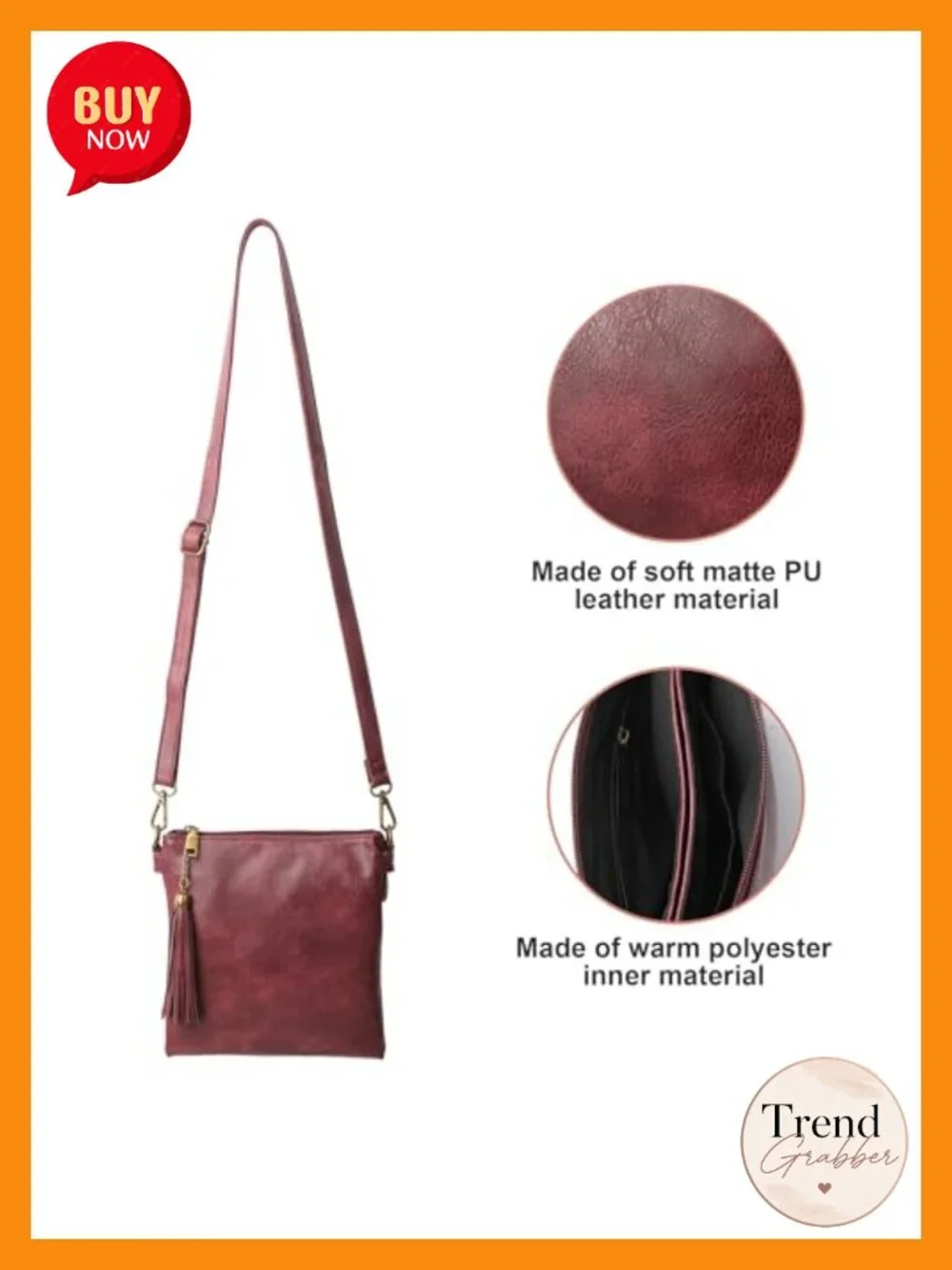 Vegan Leather Crossbody Purse Multi Pocket with Tassel